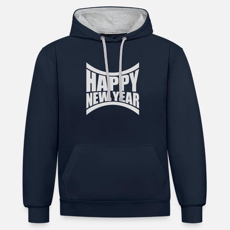 Citation Bonne année - Sweat à capuche contrasté - bleu marine/gris chiné