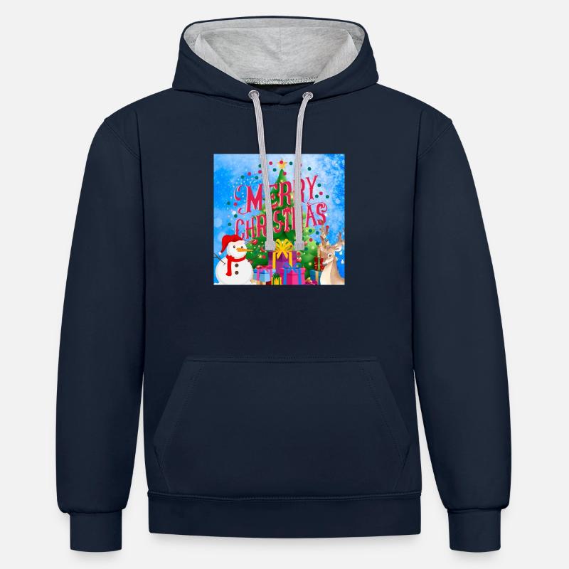 Joyeux Noël, Noël - Sweat à capuche contrasté - bleu marine/gris chiné