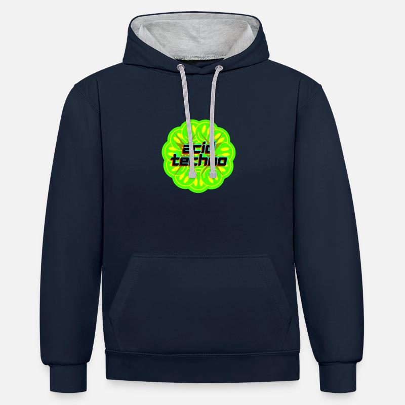 Techno acide - Sweat à capuche contrasté - bleu marine/gris chiné