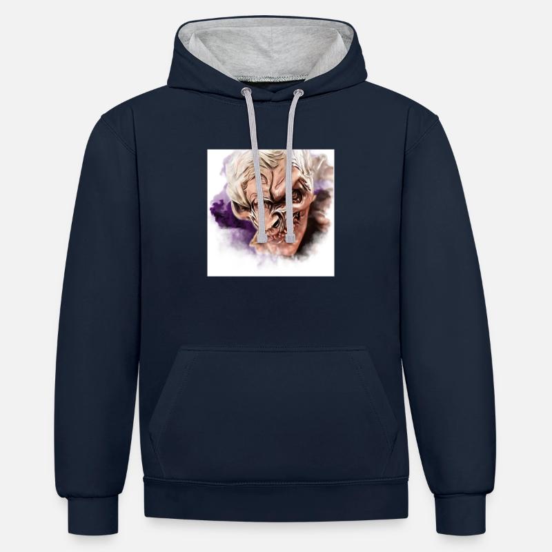 Krampus Percht Devil 2316 - Sweat à capuche contrasté - bleu marine/gris chiné