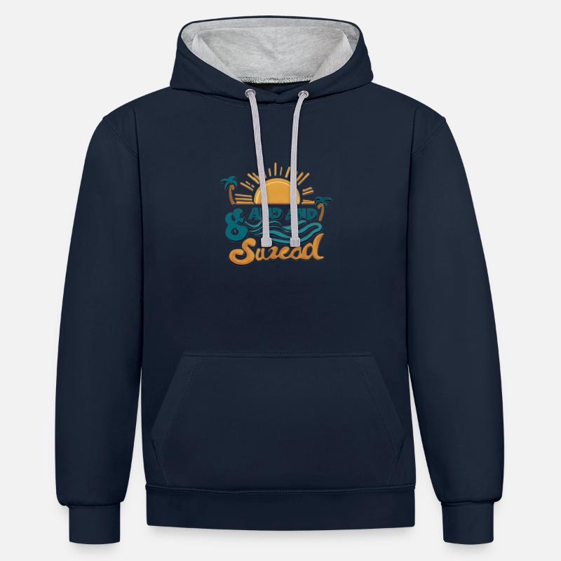 Soleil, plage et mer - Sweat à capuche contrasté - bleu marine/gris chiné