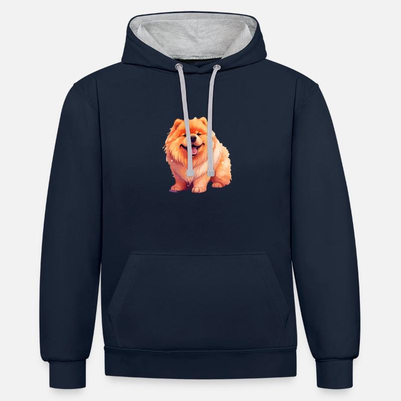 Chow Chow Art - Sweat à capuche contrasté - bleu marine/gris chiné