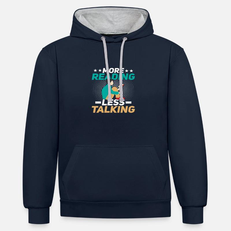 Plus Lire moins parler - Sweat à capuche contrasté - bleu marine/gris chiné