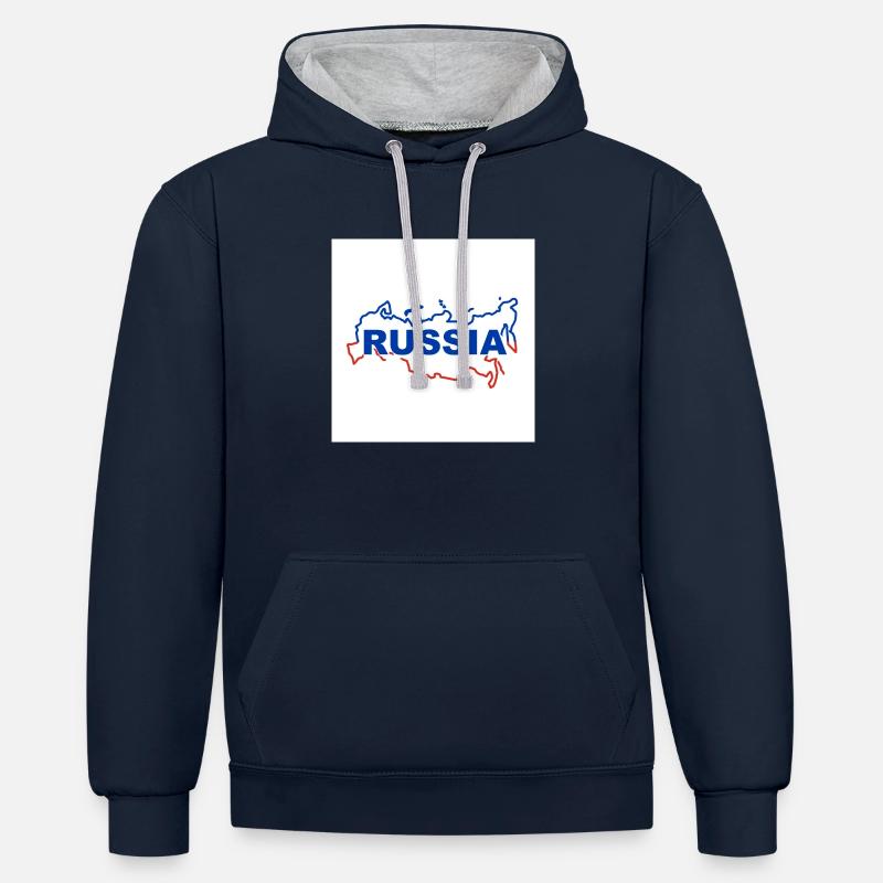 Carte de la Russie - Sweat à capuche contrasté - bleu marine/gris chiné