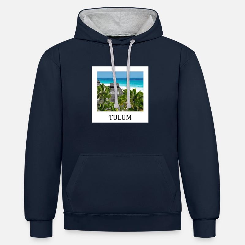 Tulum - Sweat à capuche contrasté - bleu marine/gris chiné