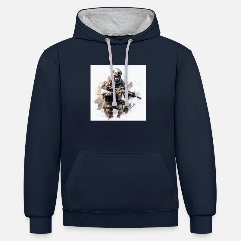 COD jeu art shooter - Sweat à capuche contrasté - bleu marine/gris chiné