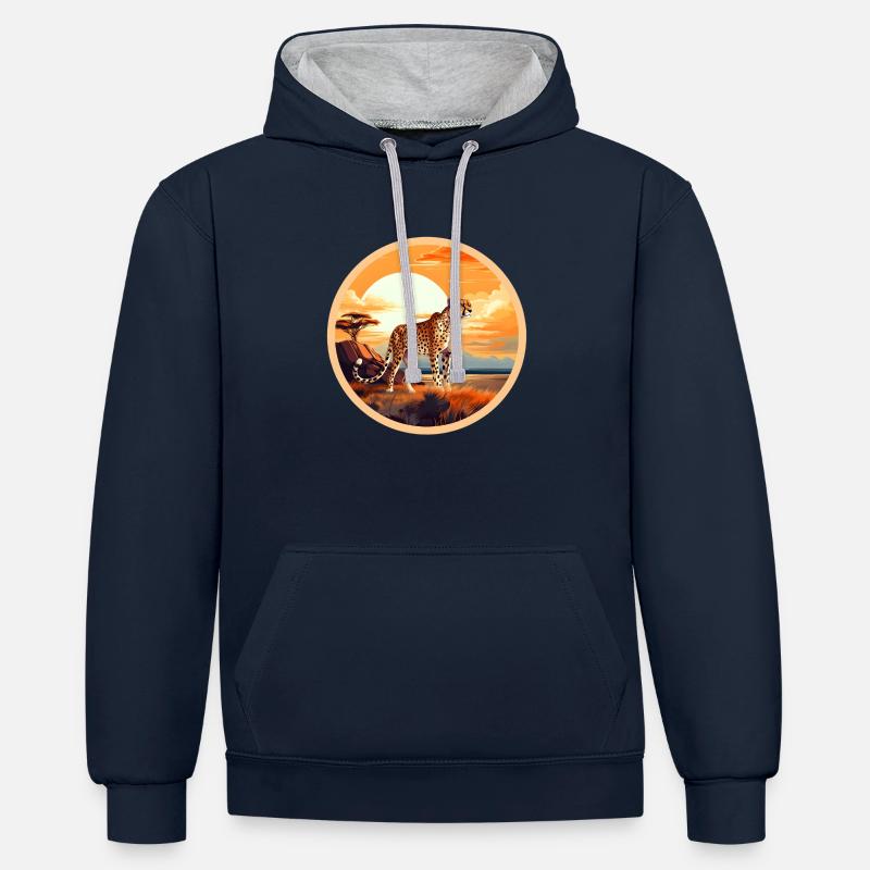 Guépard - Sweat à capuche contrasté - bleu marine/gris chiné
