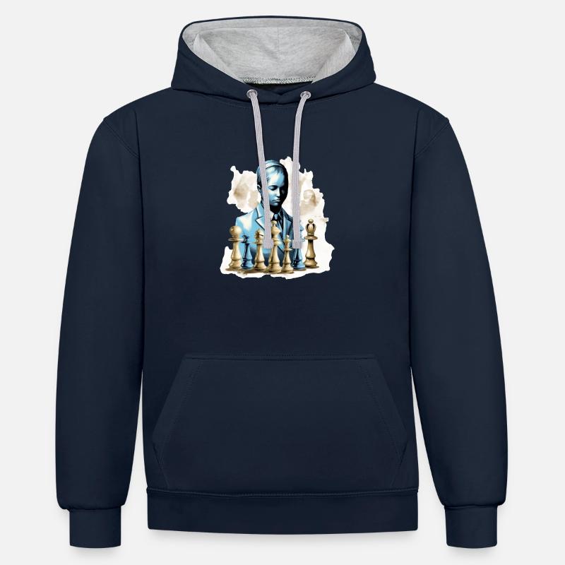 Judith chess - Sweat à capuche contrasté - bleu marine/gris chiné