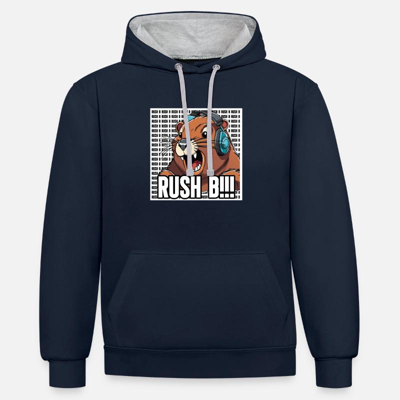 Bober de jeu RUSH B - Sweat à capuche contrasté - bleu marine/gris chiné
