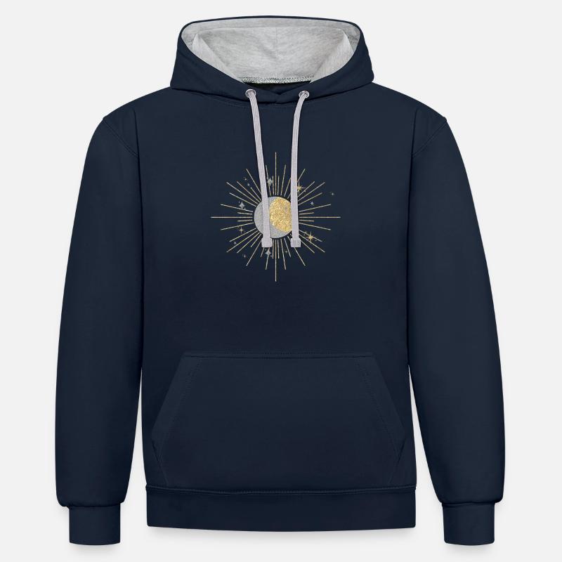 Étoile lune soleil - Sweat à capuche contrasté - bleu marine/gris chiné