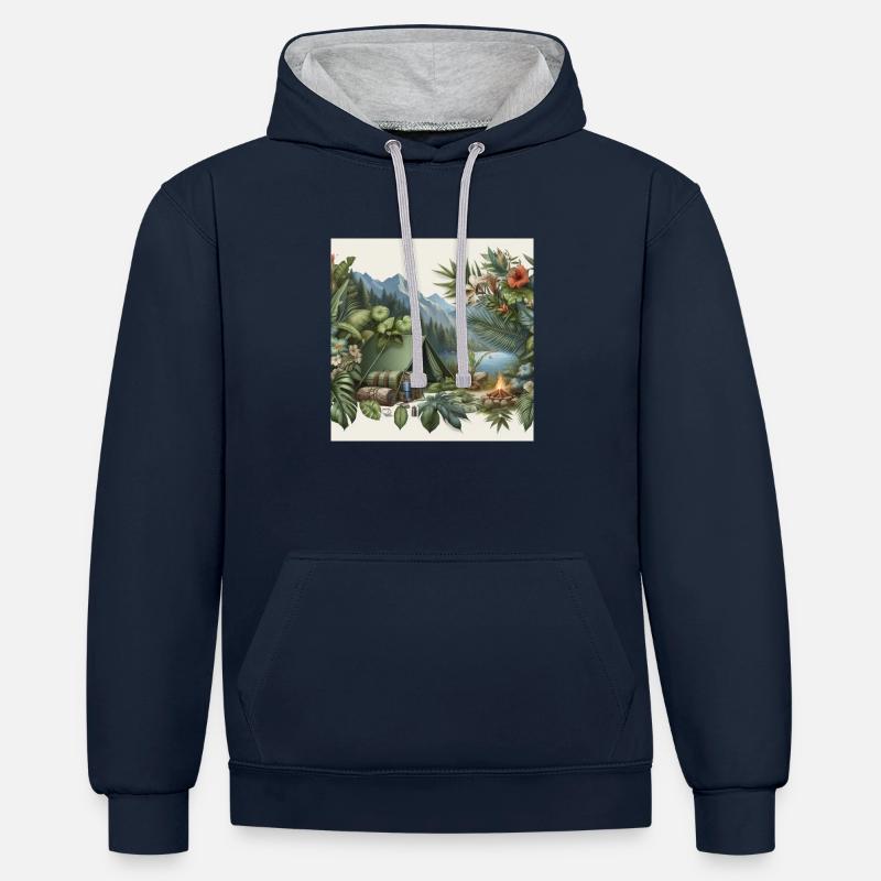 Camper dans la jungle - Sweat à capuche contrasté - bleu marine/gris chiné