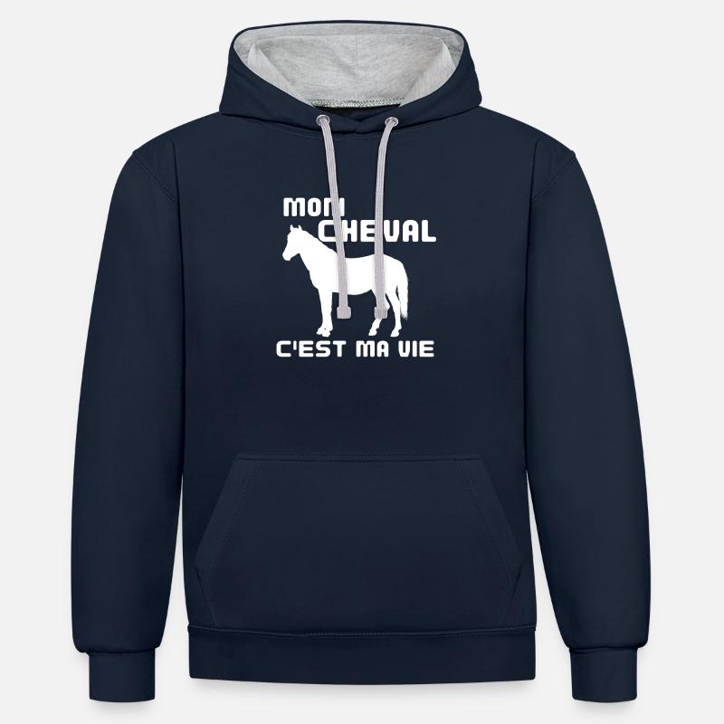 Monu cheval c'est ma vie - Sweat à capuche contrasté - bleu marine/gris chiné