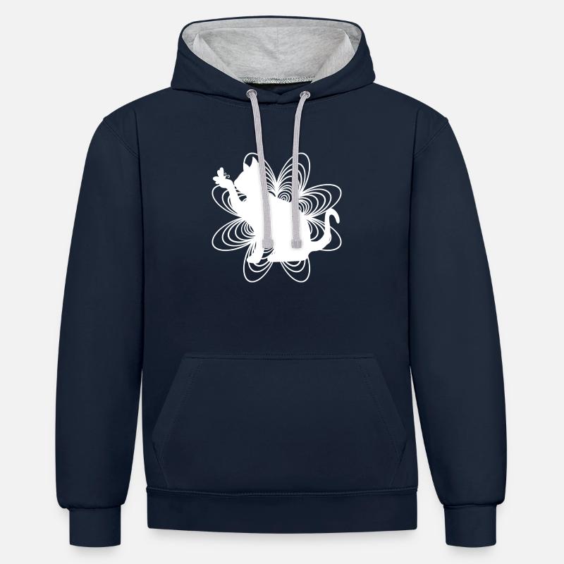 Chat Blanc - Sweat à capuche contrasté - bleu marine/gris chiné