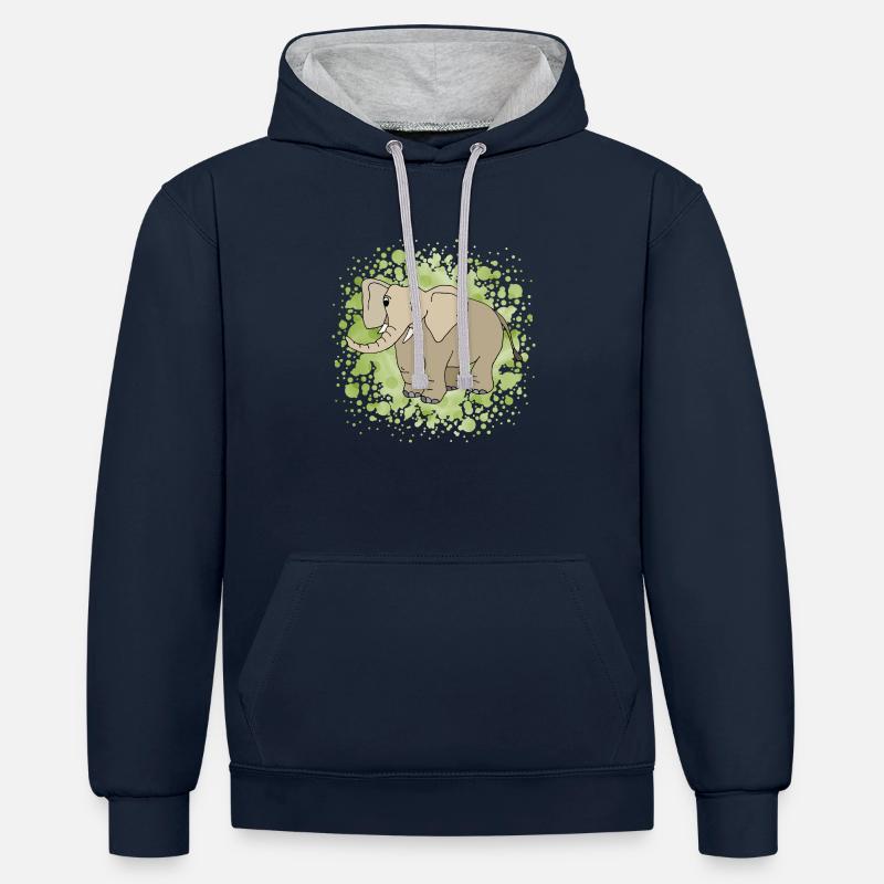 Éléphant - Sweat à capuche contrasté - bleu marine/gris chiné