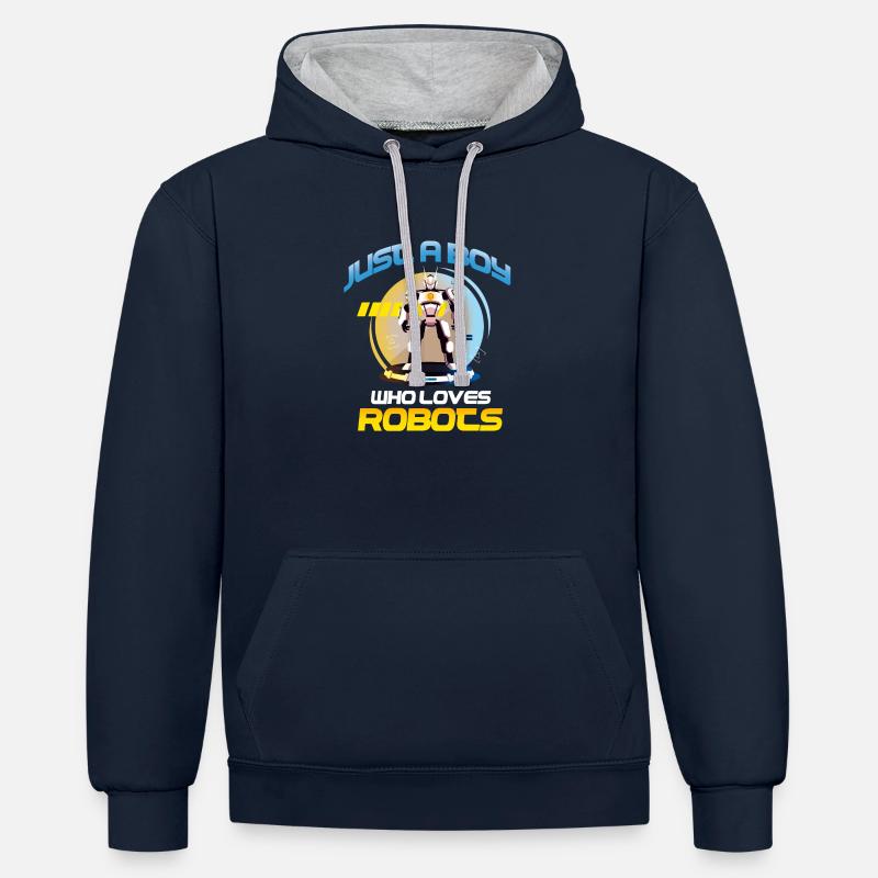 Garçon robot - Sweat à capuche contrasté - bleu marine/gris chiné