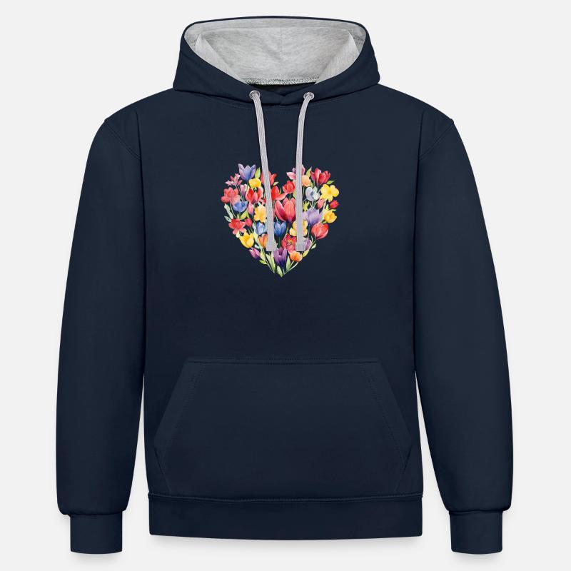 Cœur de tulipe - Sweat à capuche contrasté - bleu marine/gris chiné
