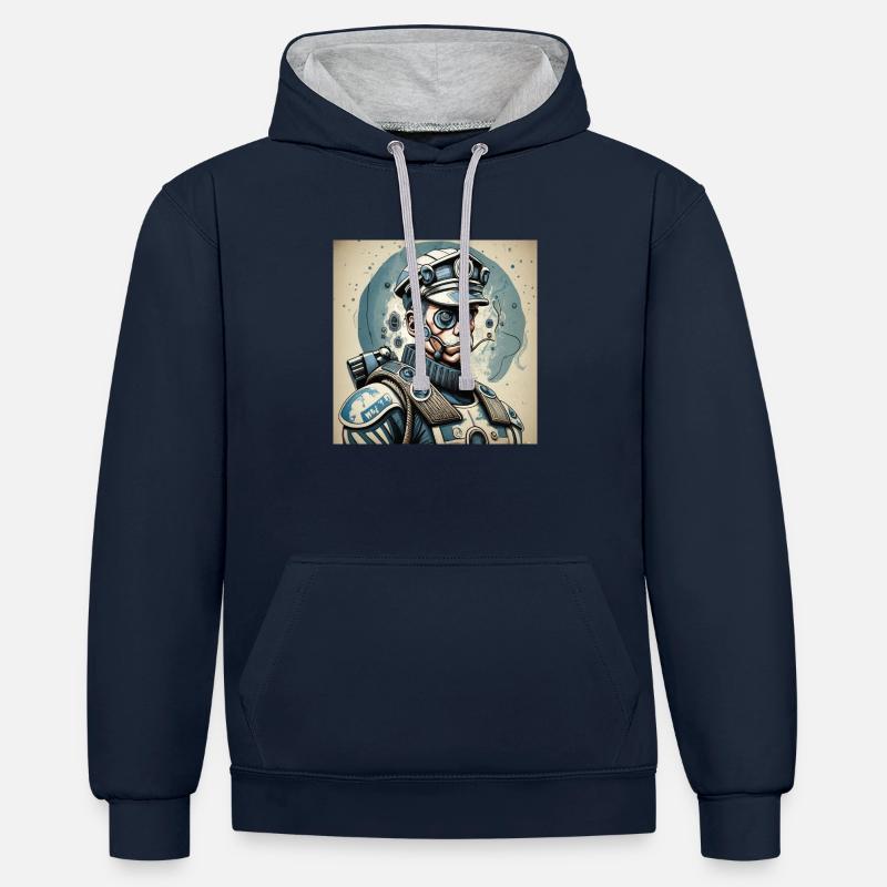 Affiche poster policier Style cyborg - Sweat à capuche contrasté - bleu marine/gris chiné