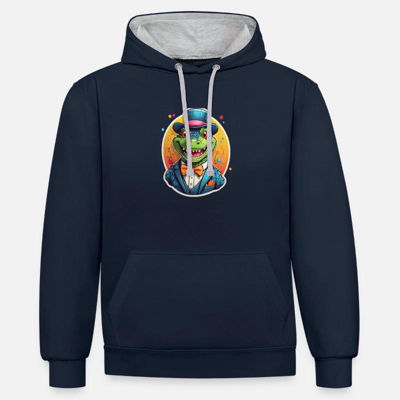 Crocodile comique drôle - Sweat à capuche contrasté - bleu marine/gris chiné