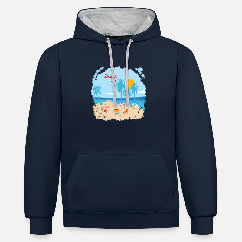 Plaisir de la plage - Sweat à capuche contrasté - bleu marine/gris chiné