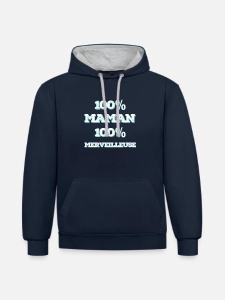100% Mama, 100% Wunderbar - Kontrast-Hoodie - Navy/Grau meliert