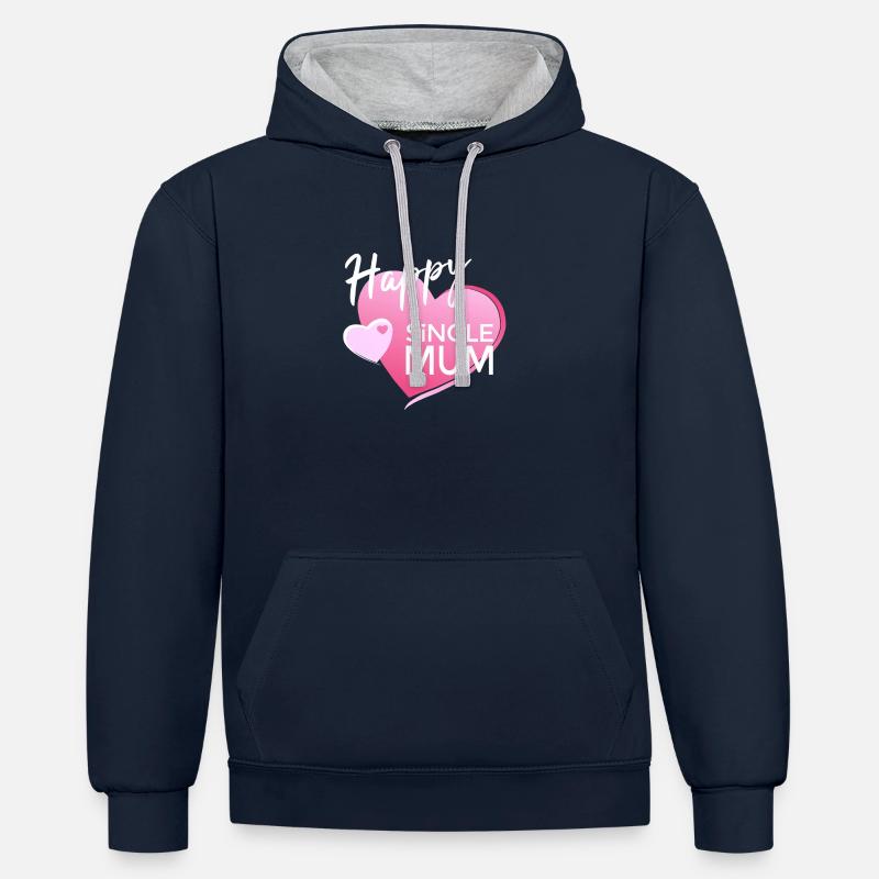MAMAN CÉLIBATAIRE HEUREUSE - Sweat à capuche contrasté - bleu marine/gris chiné