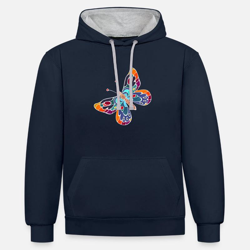 Papillon - Sweat à capuche contrasté - bleu marine/gris chiné