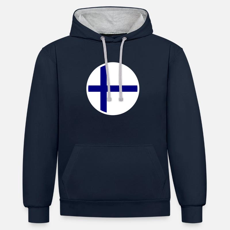 Drapeau de la Finlande Drapeau - Sweat à capuche contrasté - bleu marine/gris chiné