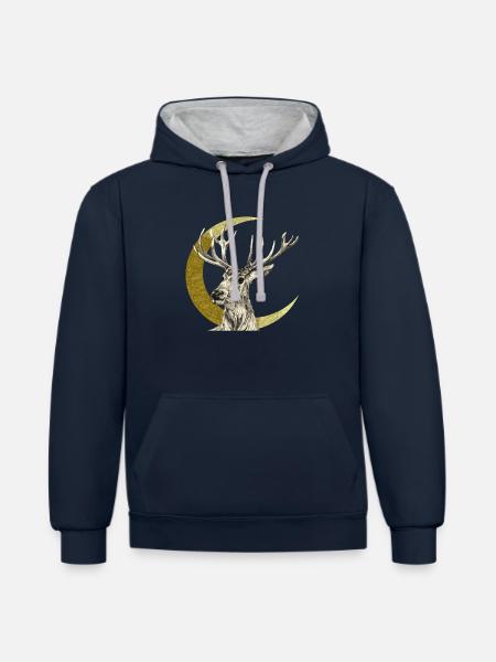 Hirsch - Kontrast-Hoodie - Navy/Grau meliert