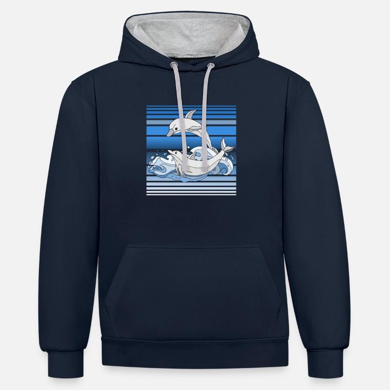 Dauphins - Sweat à capuche contrasté - bleu marine/gris chiné