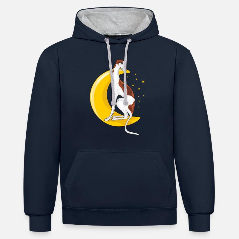Lévrier reposant sur la lune - Sweat à capuche contrasté - bleu marine/gris chiné