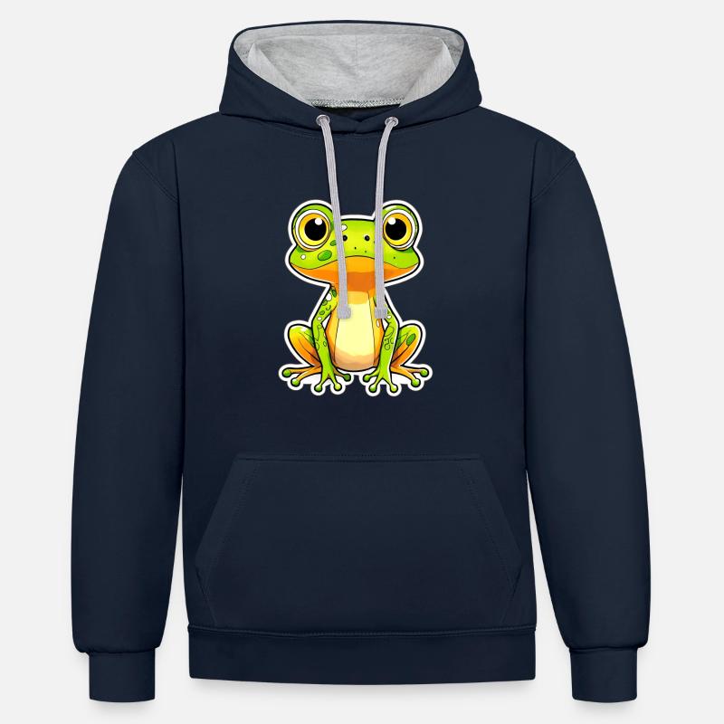 Grenouille Grenouille verte Frog - Sweat à capuche contrasté - bleu marine/gris chiné