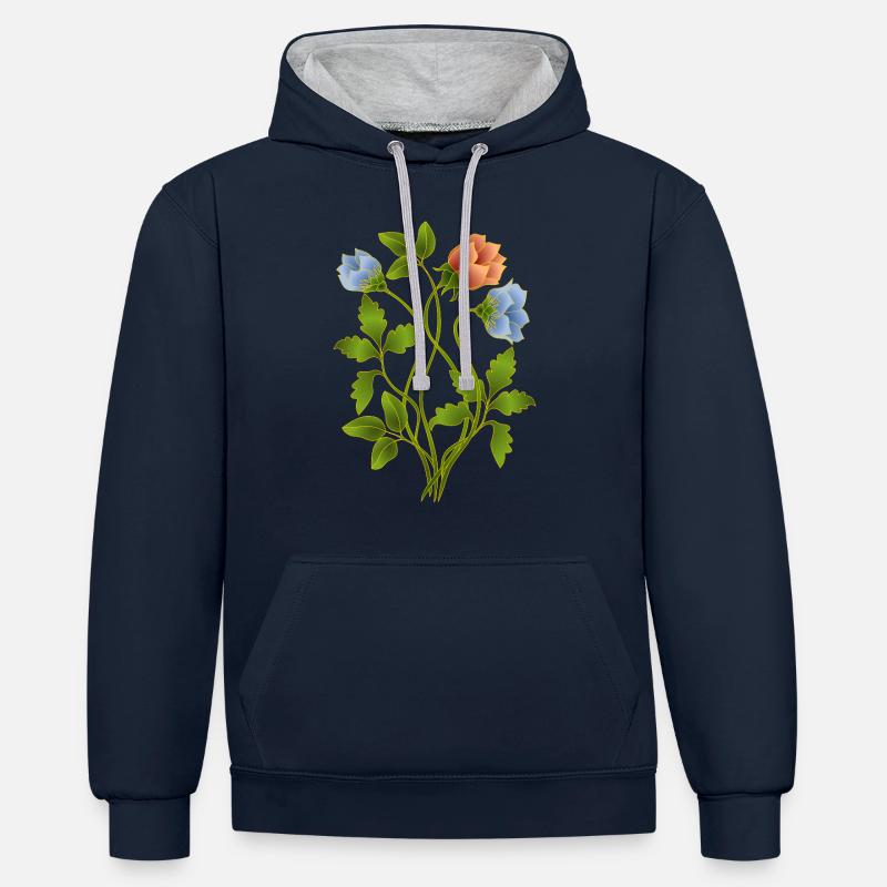 Fleur - Sweat à capuche contrasté - bleu marine/gris chiné