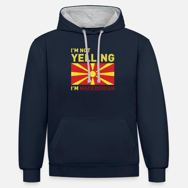 Macédoine Voyage Balkans Drapeau Macédonien - Sweat à capuche contrasté - bleu marine/gris chiné