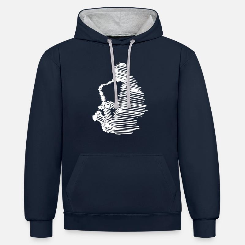 saxophoniste - Sweat à capuche contrasté - bleu marine/gris chiné