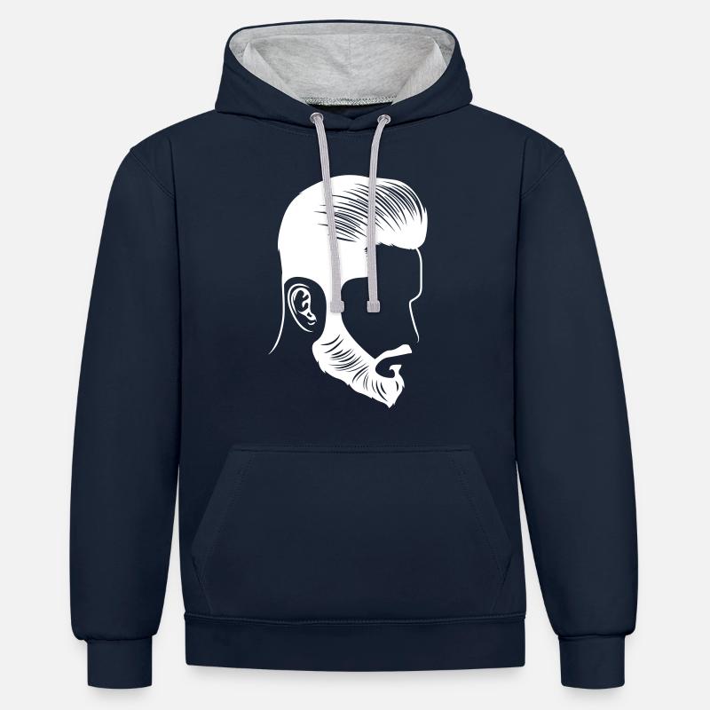 frisur style model bart kopf - Kontrast-Hoodie - Navy/Grau meliert