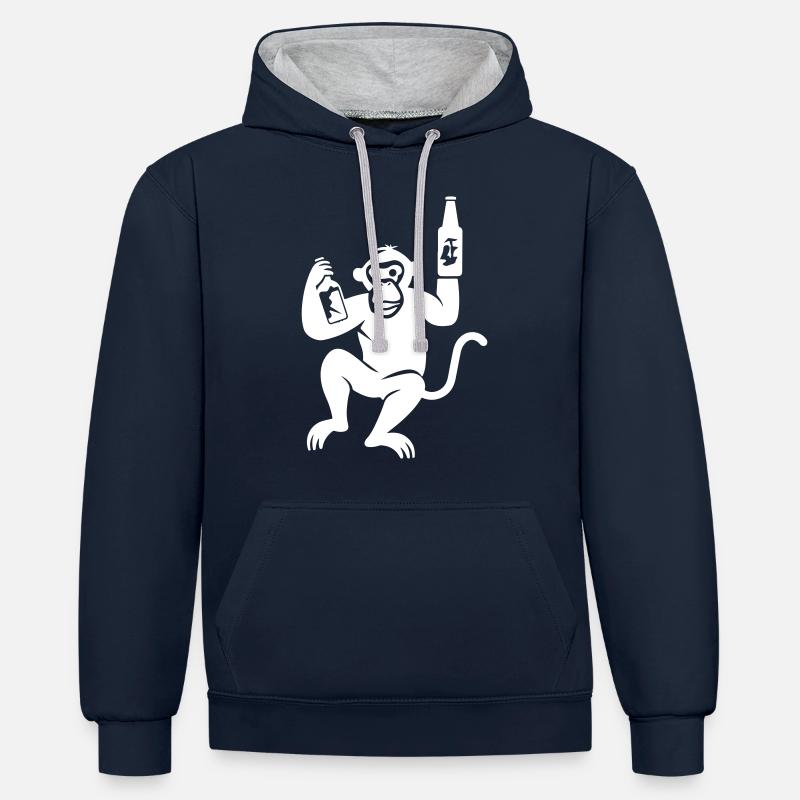 Affe Bier Besoffen - Kontrast-Hoodie - Navy/Grau meliert