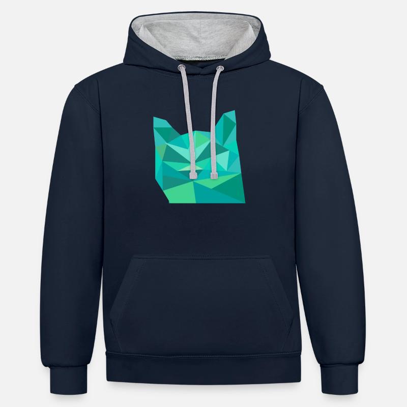 Tete de Chat Bleu - Sweat à capuche contrasté - bleu marine/gris chiné