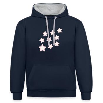 Astérisque rose - Sweat à capuche contrasté - bleu marine/gris chiné - Devant - Nico (186cm)