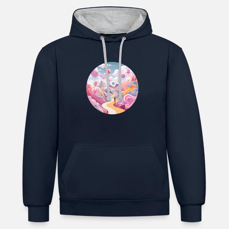 Magical Adventures: Whimsical Wanderer - Sweat à capuche contrasté - bleu marine/gris chiné