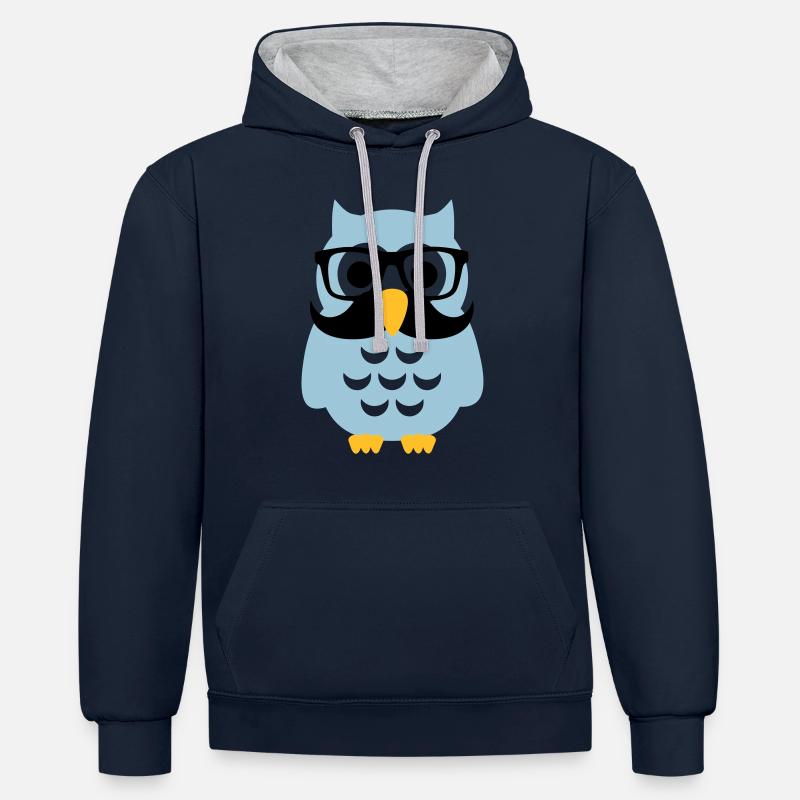 Chouette Hibou - Sweat à capuche contrasté - bleu marine/gris chiné