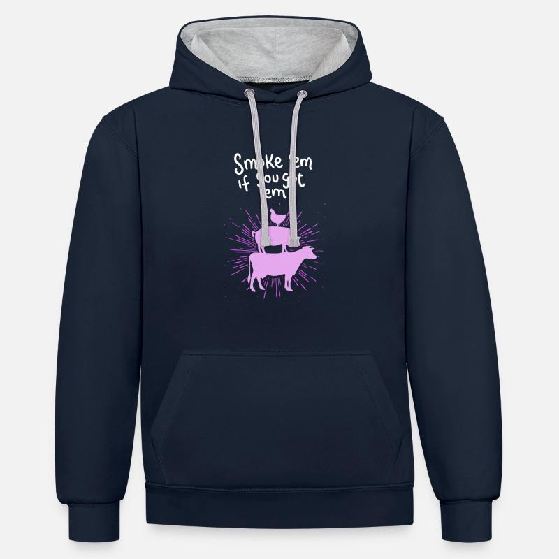 Viande pour barbecue - Sweat à capuche contrasté - bleu marine/gris chiné