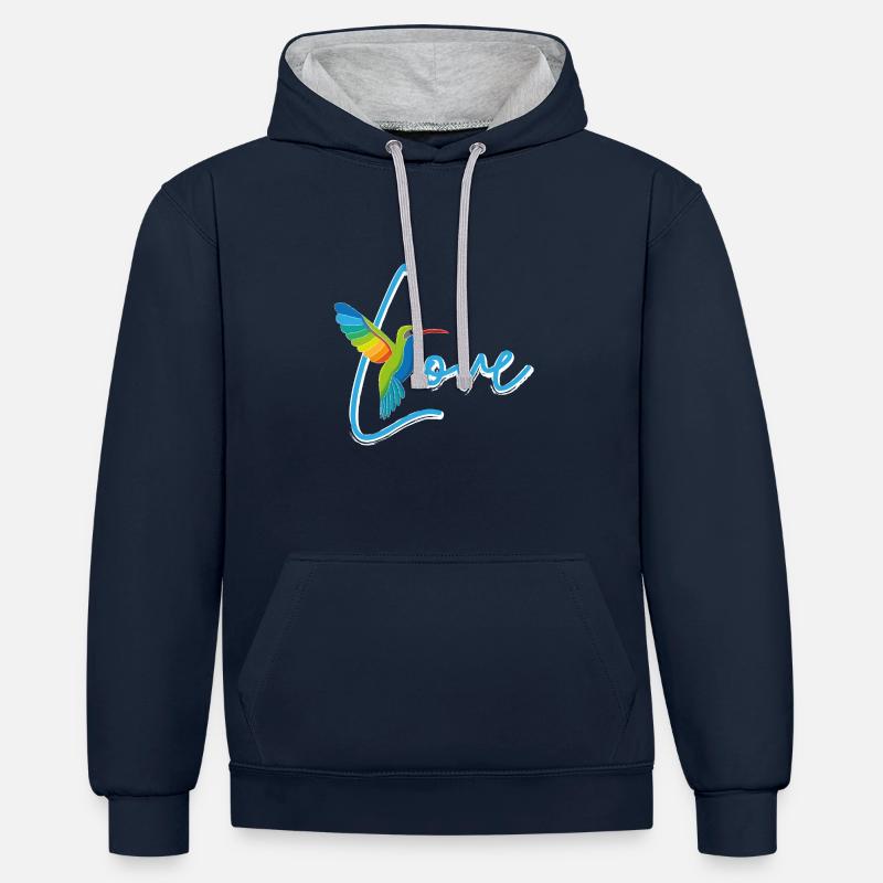 Colibri Amour blanc - Sweat à capuche contrasté - bleu marine/gris chiné