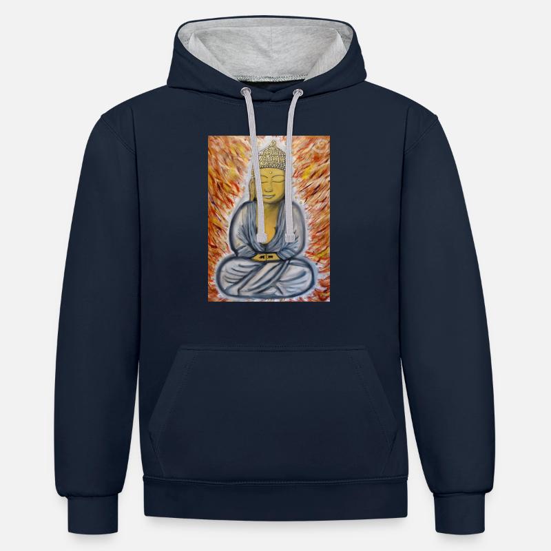 Bouddha - Sweat à capuche contrasté - bleu marine/gris chiné