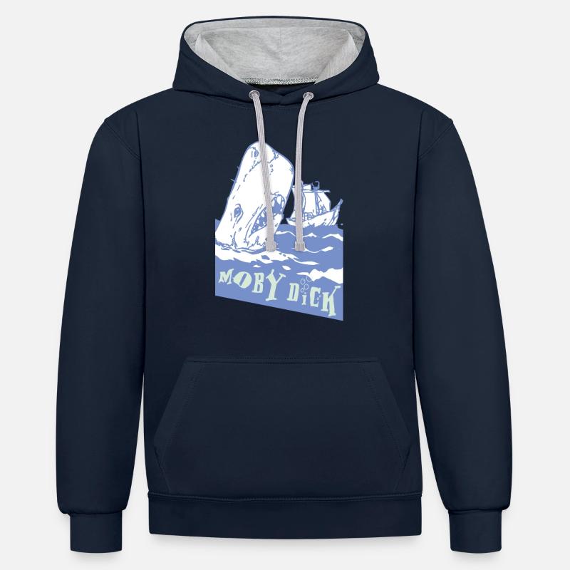 Moby Dick - Sweat à capuche contrasté - bleu marine/gris chiné