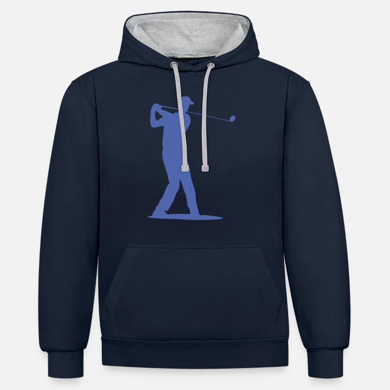 Silhouette de golfeur - Tee Golf - Sweat à capuche contrasté - bleu marine/gris chiné
