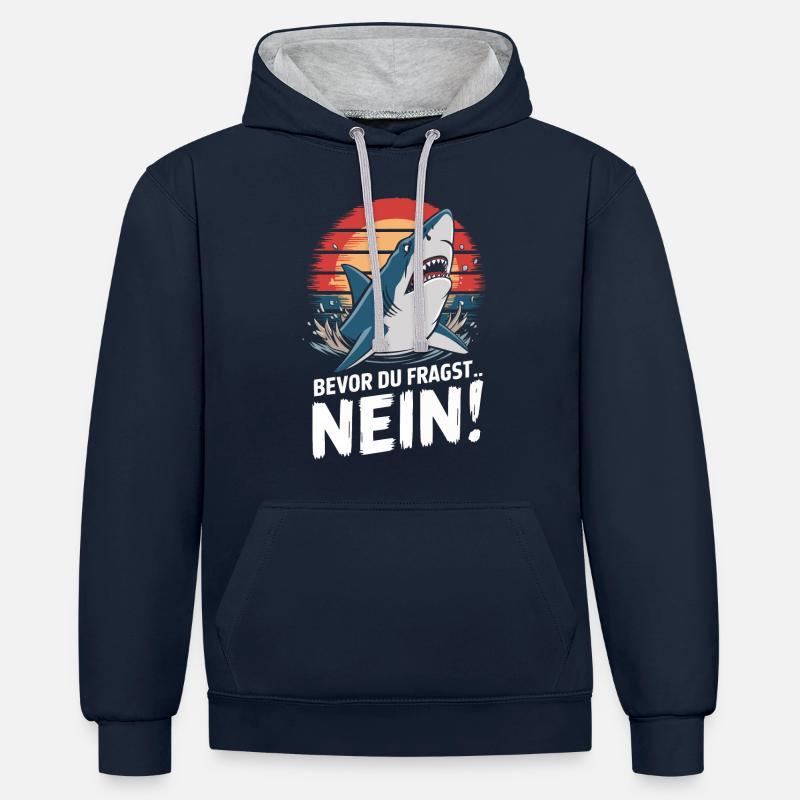 Requin Requin Requins Requin - Sweat à capuche contrasté - bleu marine/gris chiné