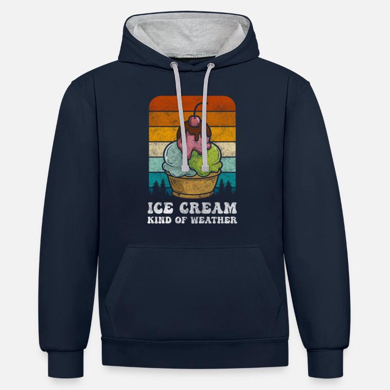 Softeis Kugel Waffeleis - Kontrast-Hoodie - Navy/Grau meliert