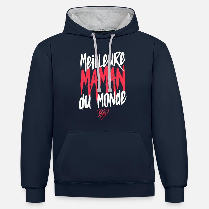 Meilleure maman du monde - Sweat à capuche contrasté - bleu marine/gris chiné