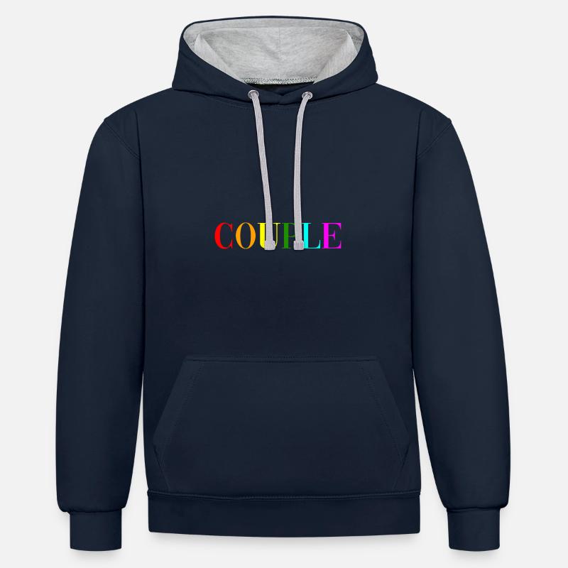 Couple - Sweat à capuche contrasté - bleu marine/gris chiné