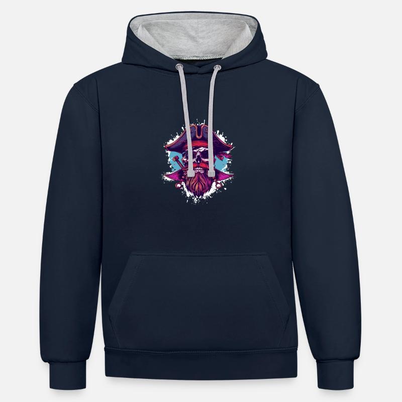 Crâne de pirate - Sweat à capuche contrasté - bleu marine/gris chiné